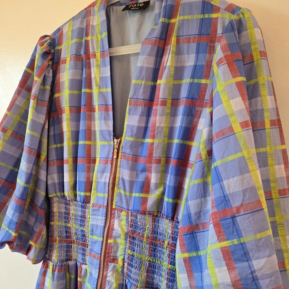 Periwinkle Olive Plaid Midi Dress - MEDIUM - Picture 8 of 11